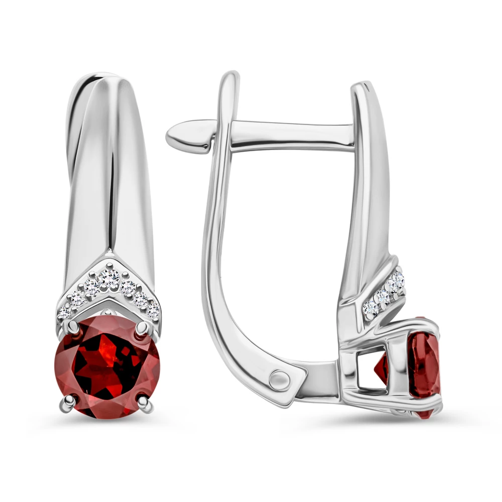 Серьги с гранатами из серебра 925 пробы