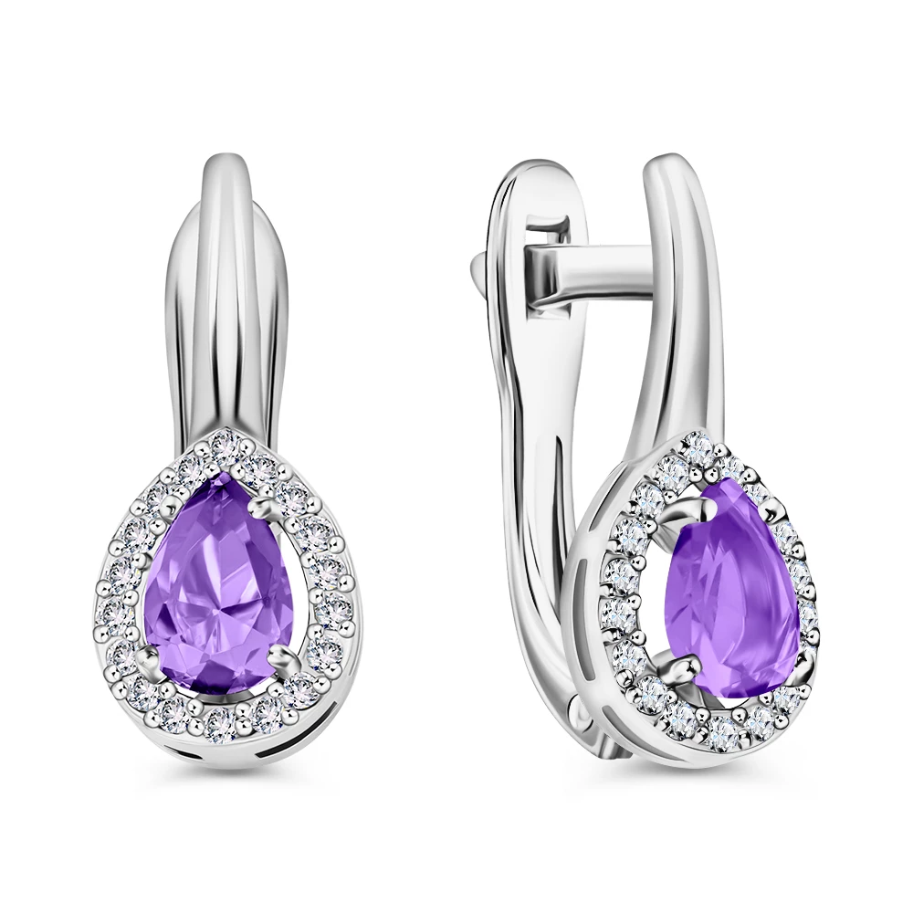 Серьги с аметистами из серебра 925 пробы