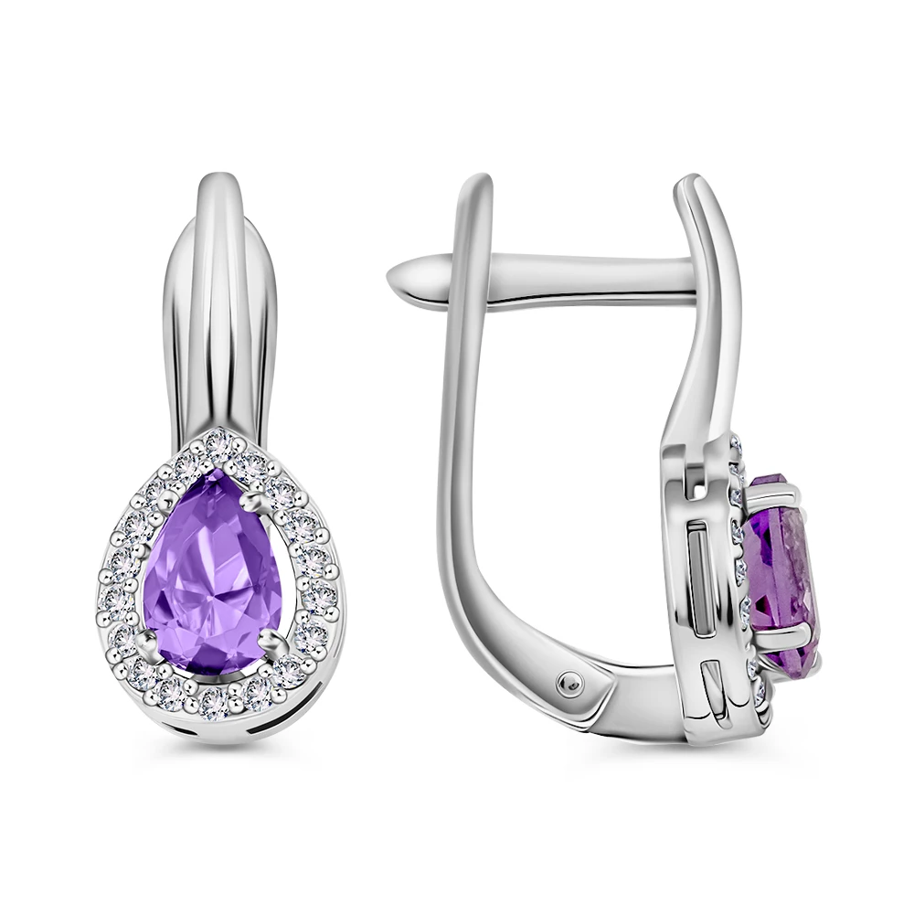Серьги с аметистами из серебра 925 пробы