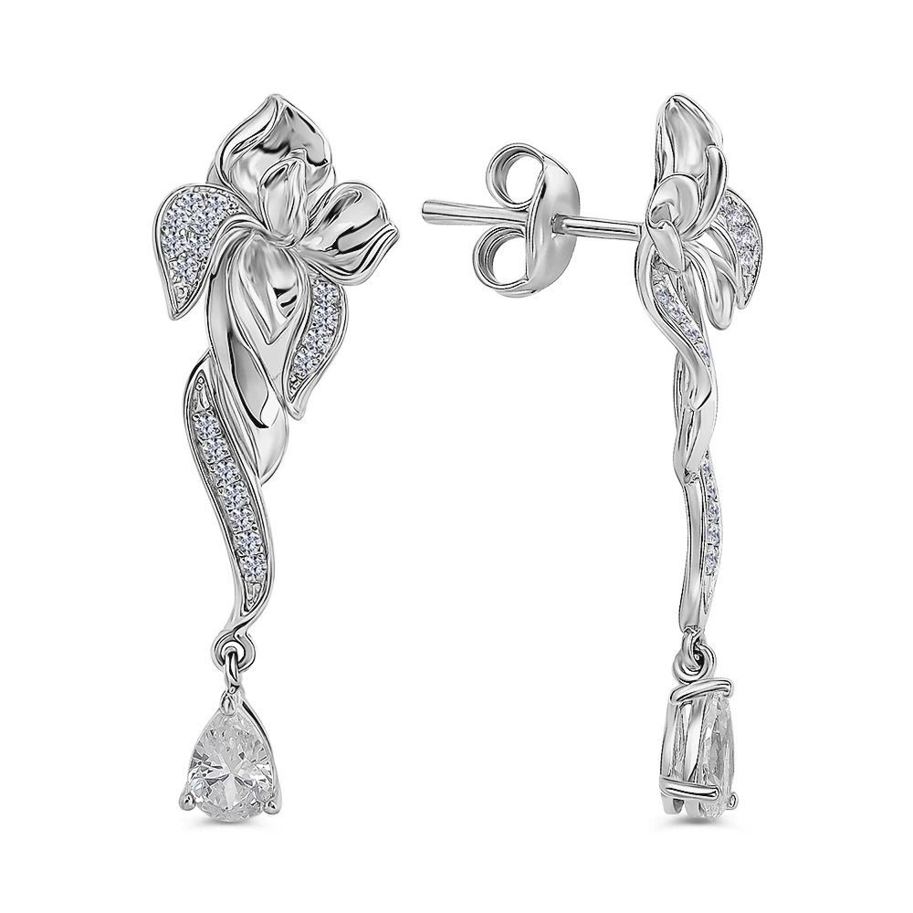 Серьги с фианитами из серебра 925 пробы