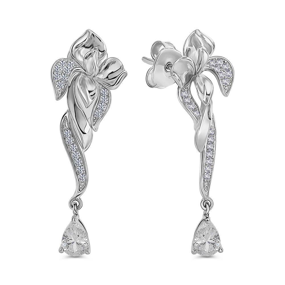 Серьги с фианитами из серебра 925 пробы