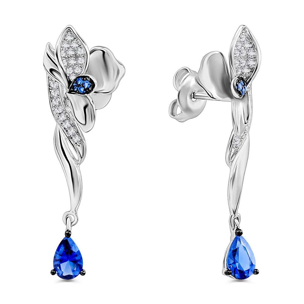 Серьги с фианитами из серебра 925 пробы