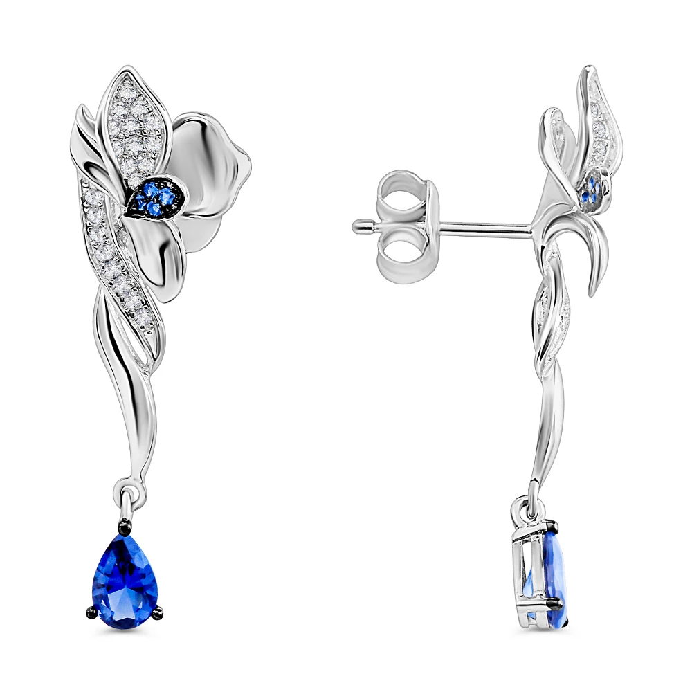 Серьги с фианитами из серебра 925 пробы