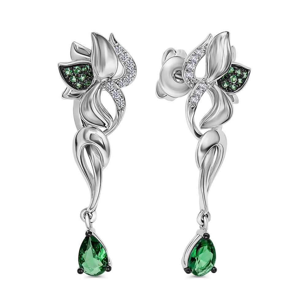 Серьги с фианитами из серебра 925 пробы