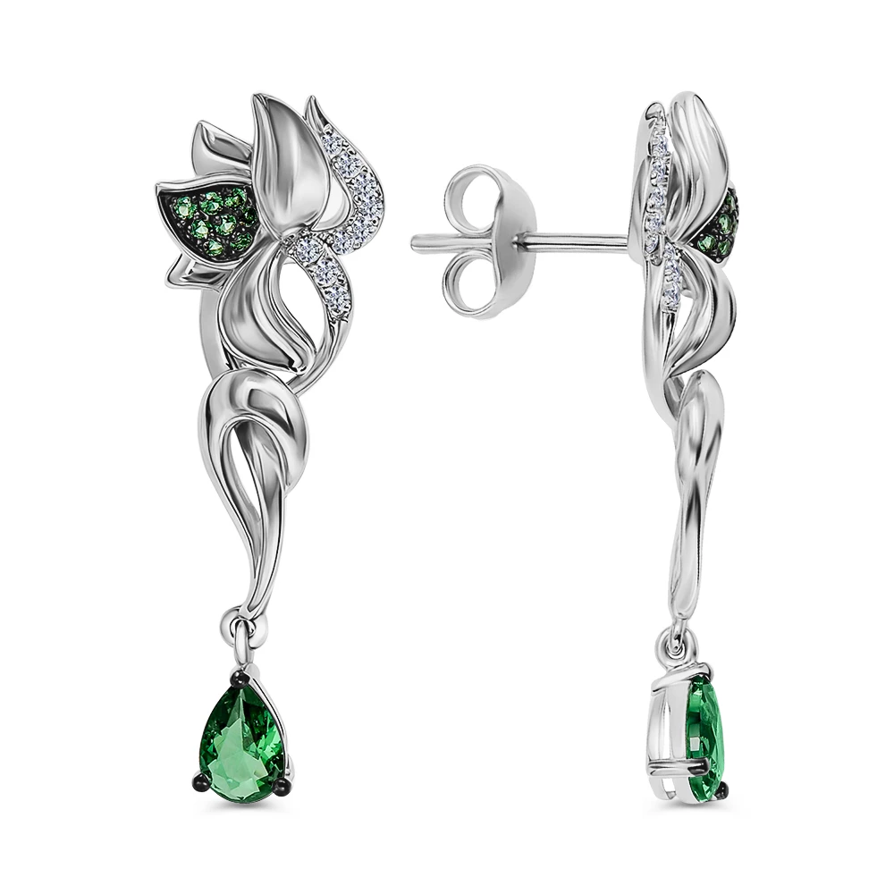 Серьги с фианитами из серебра 925 пробы