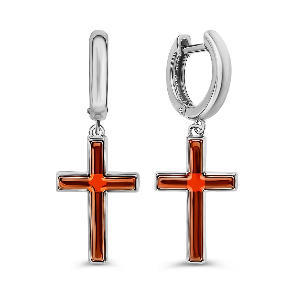 Серьги с янтарем из серебра 925 пробы
