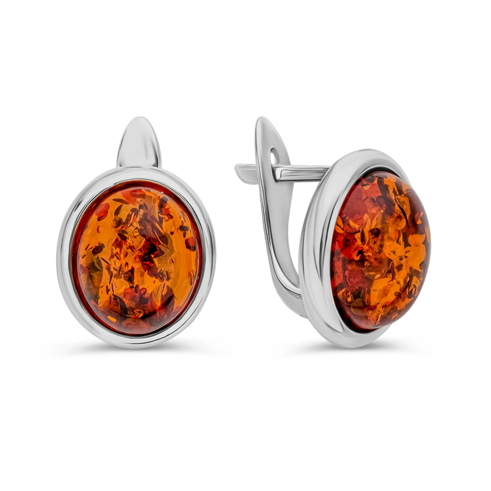 Серьги с янтарем из серебра 925 пробы
