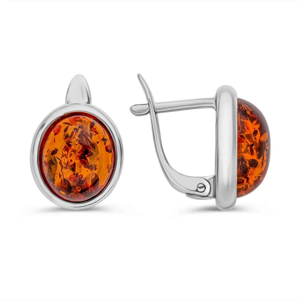 Серьги с янтарем из серебра 925 пробы