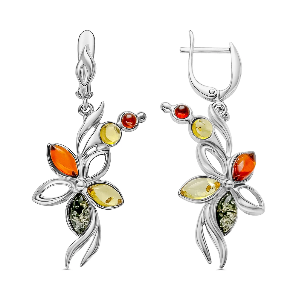 Серьги с янтарем из серебра 925 пробы