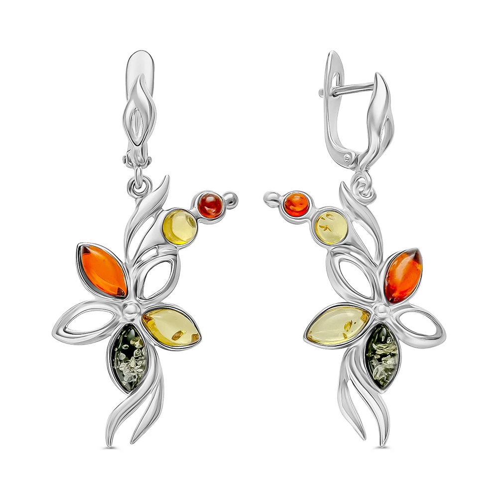 Серьги с янтарем из серебра 925 пробы
