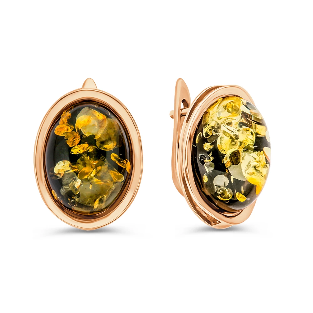 Серьги с янтарем из серебра 925 пробы