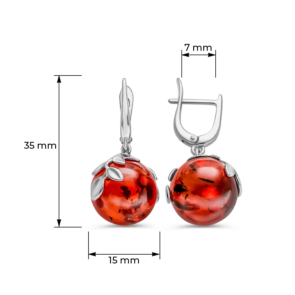Серьги с янтарем из серебра 925 пробы