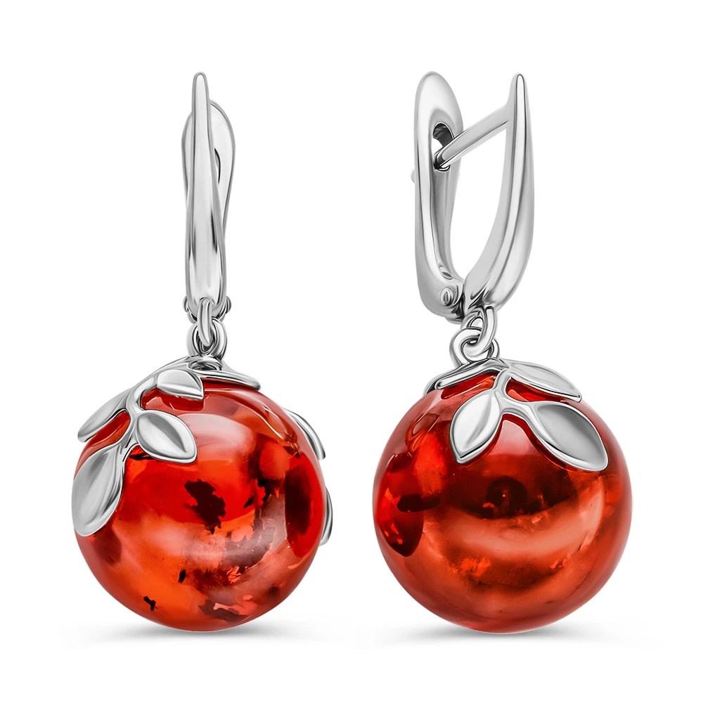 Серьги с янтарем из серебра 925 пробы