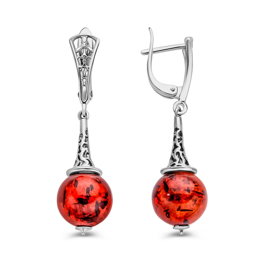 Серьги с янтарем из серебра 925 пробы