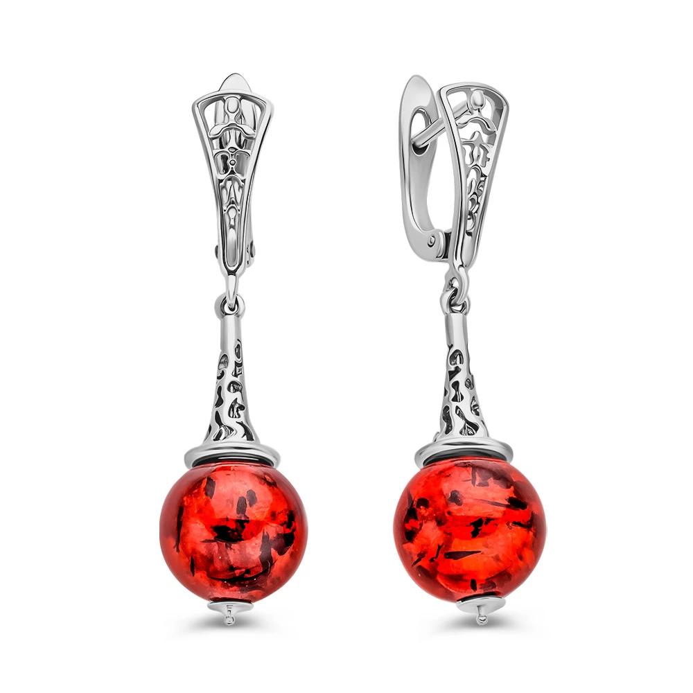 Серьги с янтарем из серебра 925 пробы