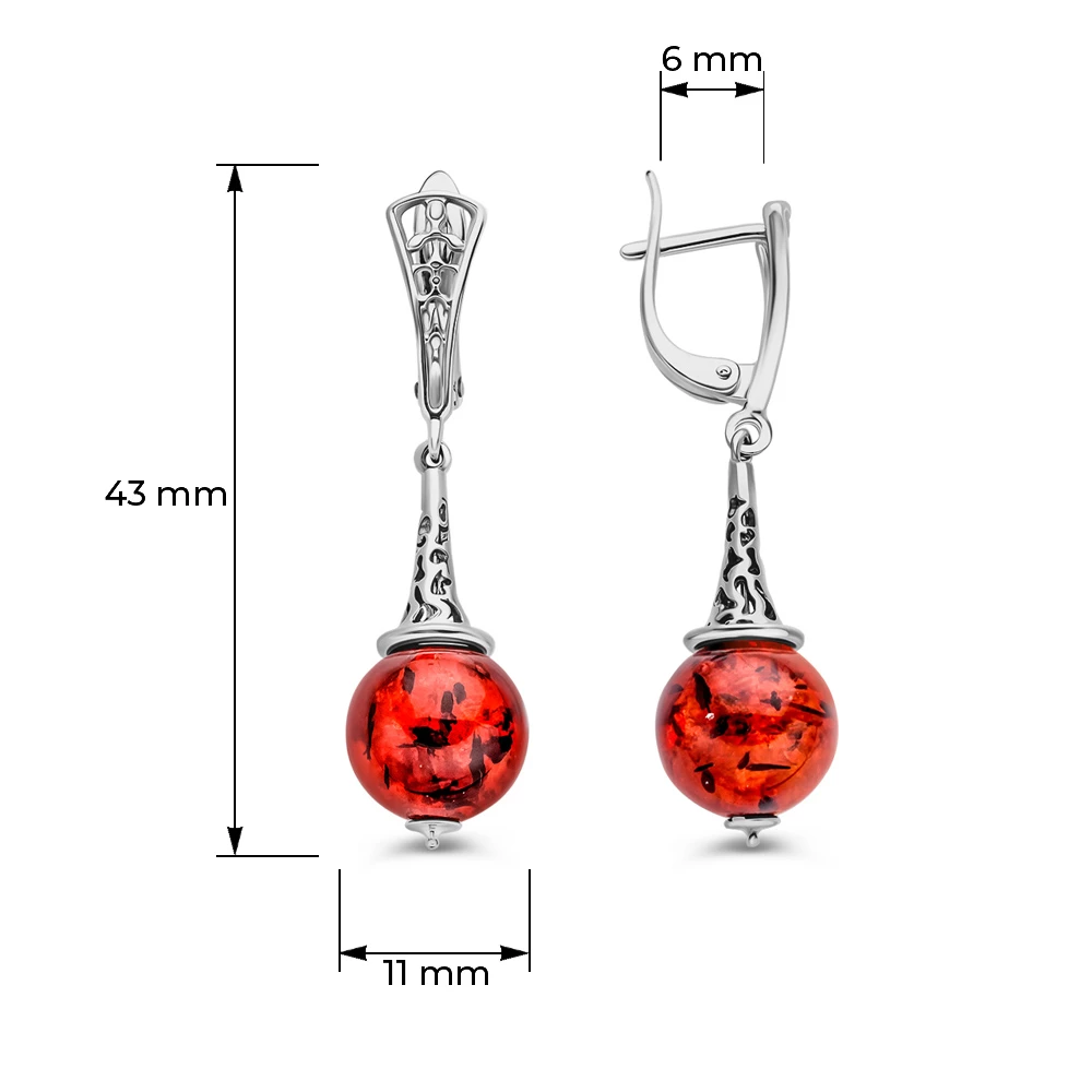 Серьги с янтарем из серебра 925 пробы