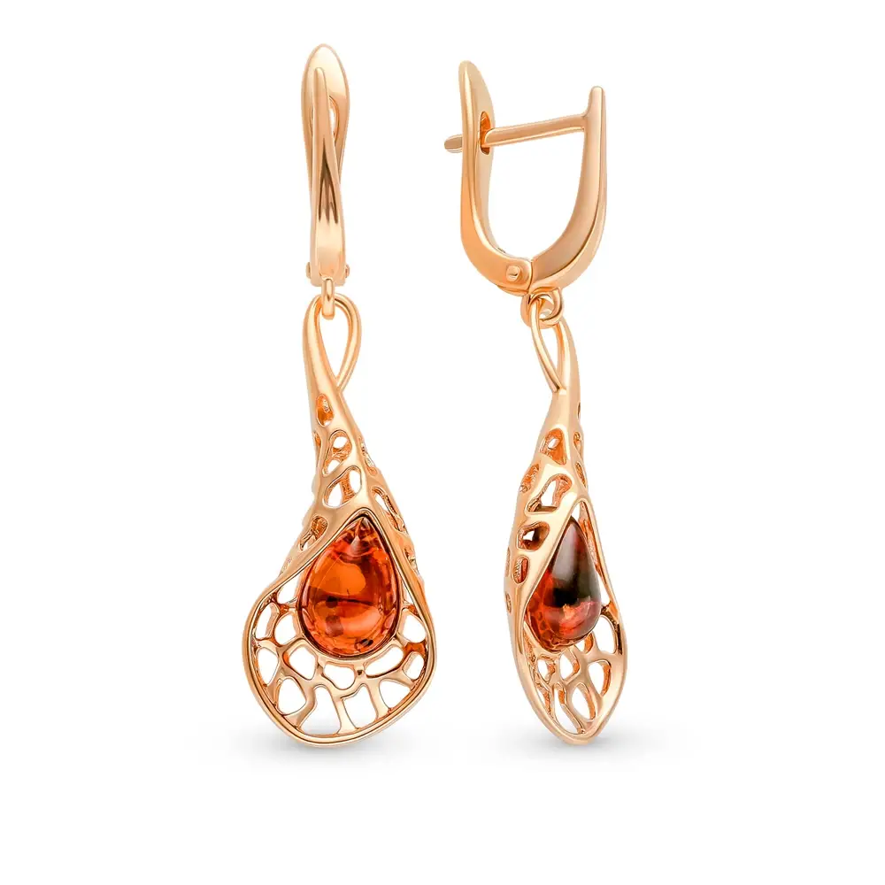 Серьги с янтарем из серебра 925 пробы