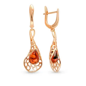 Серьги с янтарем из серебра 925 пробы