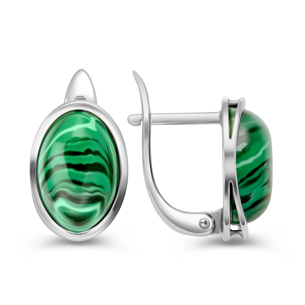 Серьги с малахитами синтетическими из серебра 925 пробы