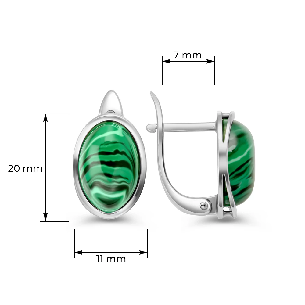Серьги с малахитами синтетическими из серебра 925 пробы
