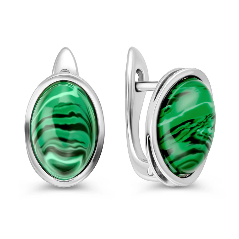 Серьги с малахитами синтетическими из серебра 925 пробы