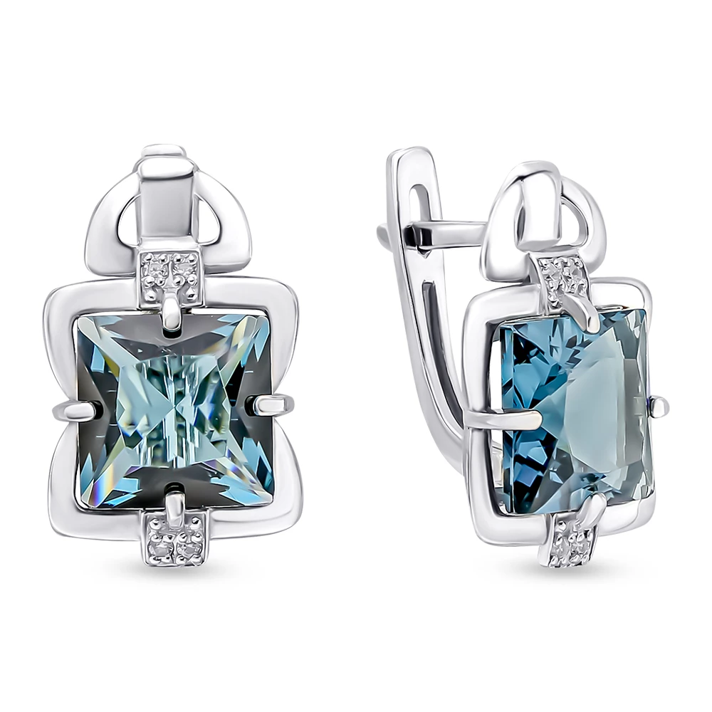 Серьги с ювелирным кристаллом и фианитами из серебра 925 пробы 1