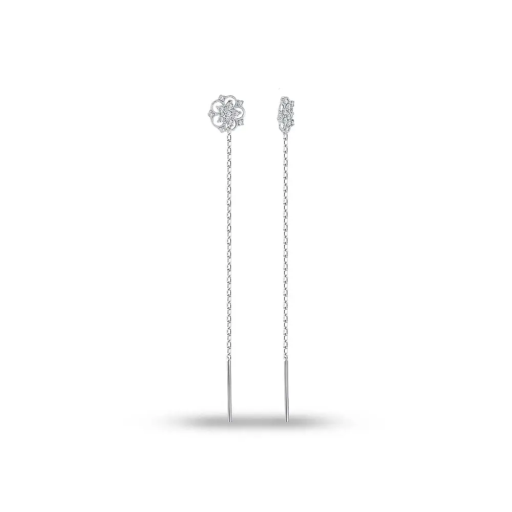 Серьги-продевки с фианитами из серебра 925 пробы