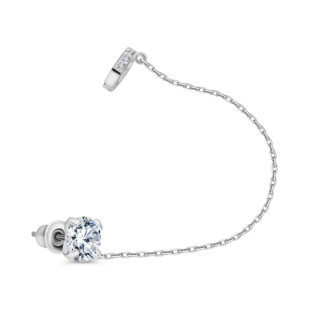 Серьга с фианитами из серебра 925 пробы