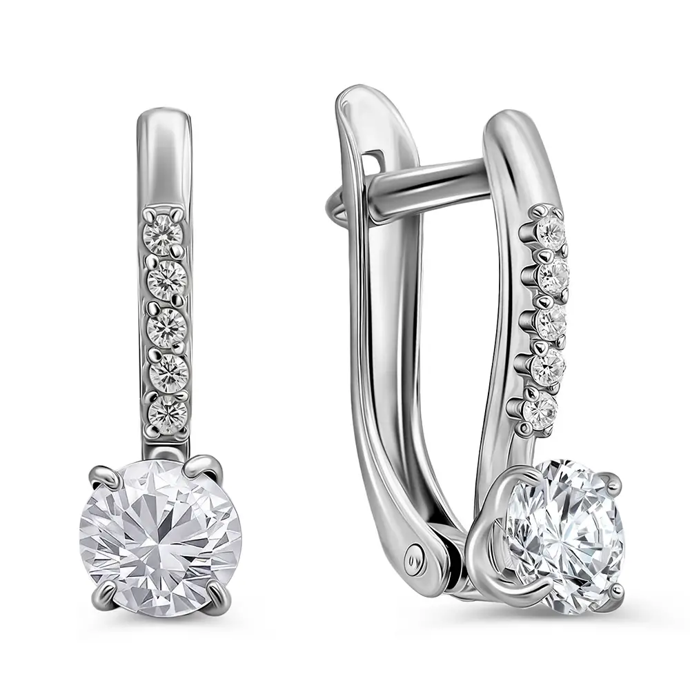 Серьги с фианитами из серебра 925 пробы