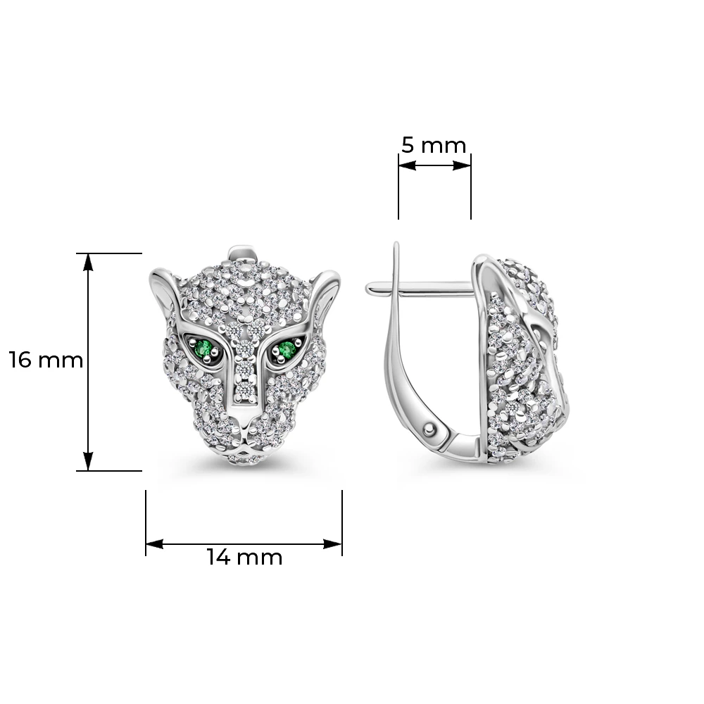 Серьги  Леопард с фианитами из серебра 925 пробы 3