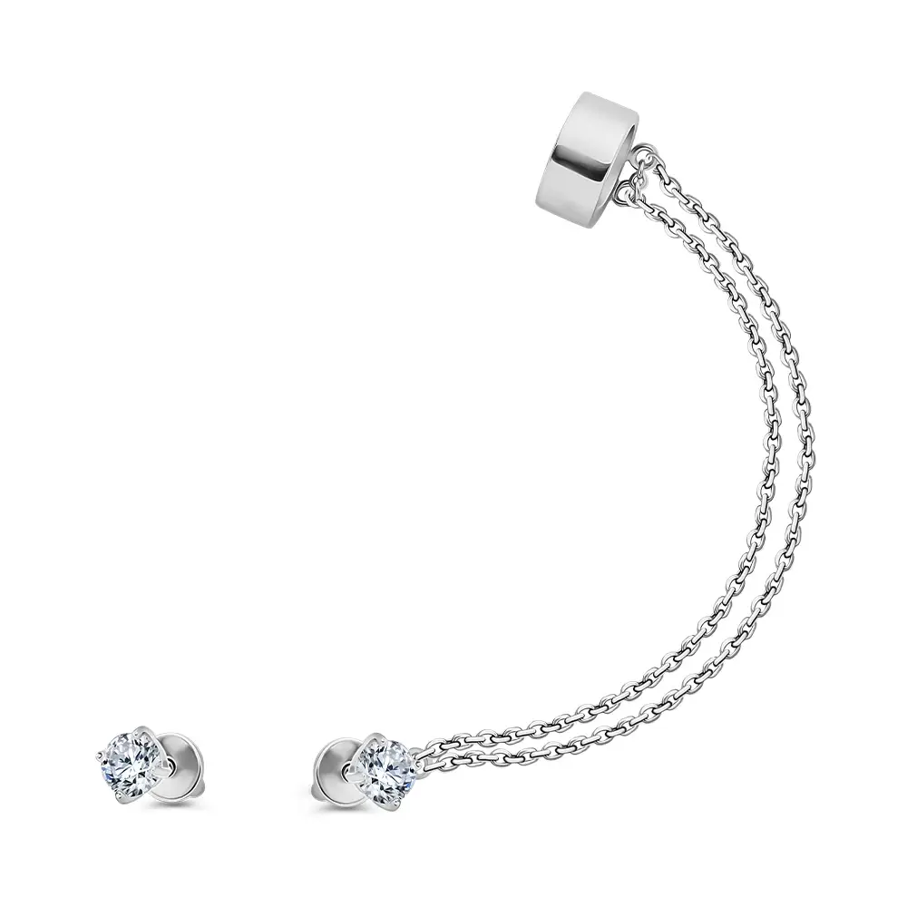Серьги конго с фианитами из серебра 925 пробы 1