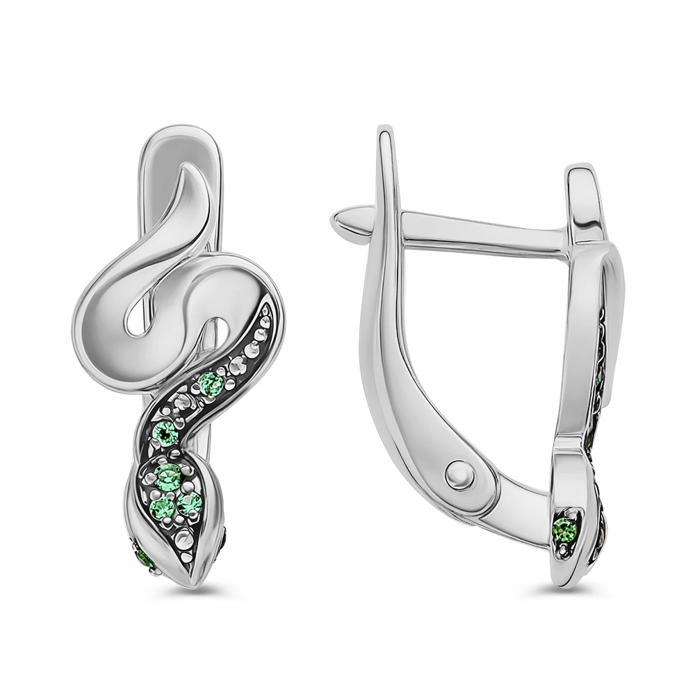 Серьги  Змея с фианитами из серебра 925 пробы