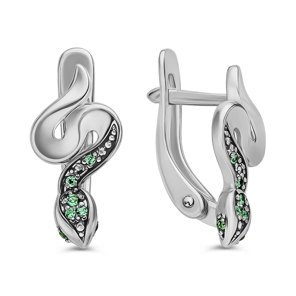 Серьги  Змея с фианитами из серебра 925 пробы