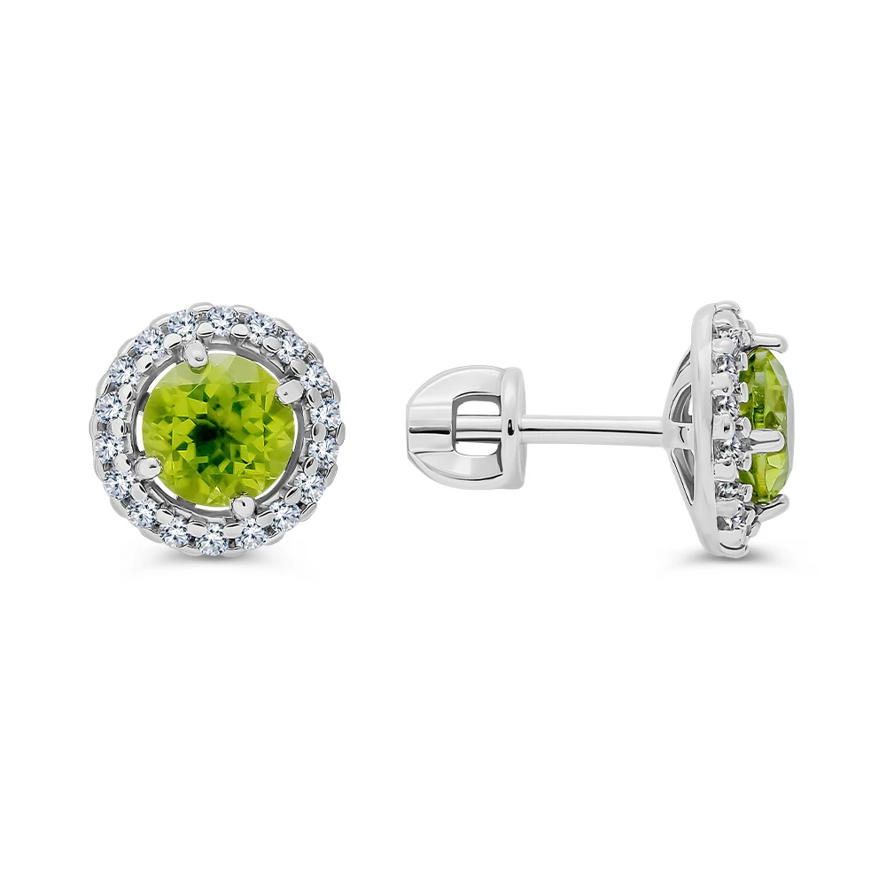 Серьги с хризолитами из серебра 925 пробы