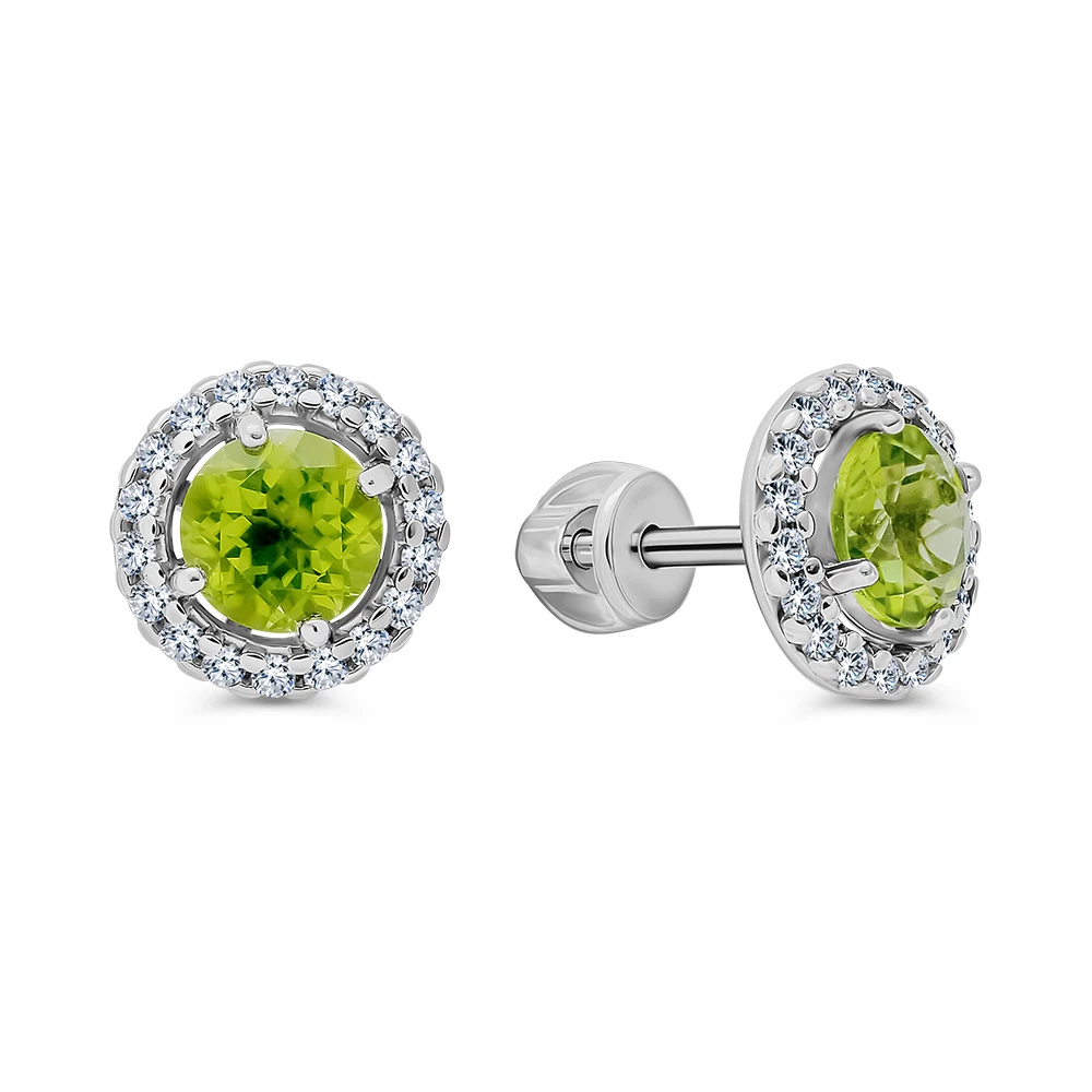 Серьги с хризолитами из серебра 925 пробы