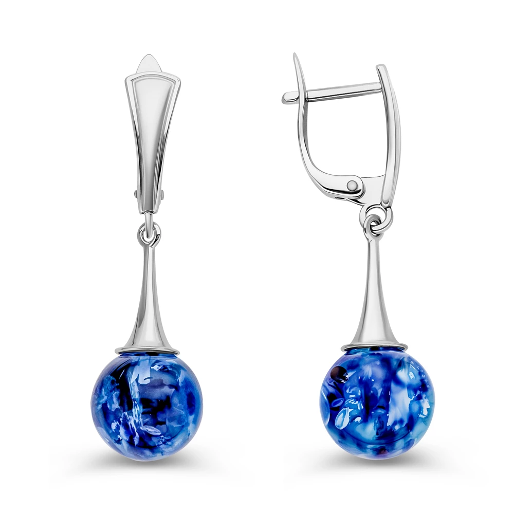 Серьги с янтарем из серебра 925 пробы