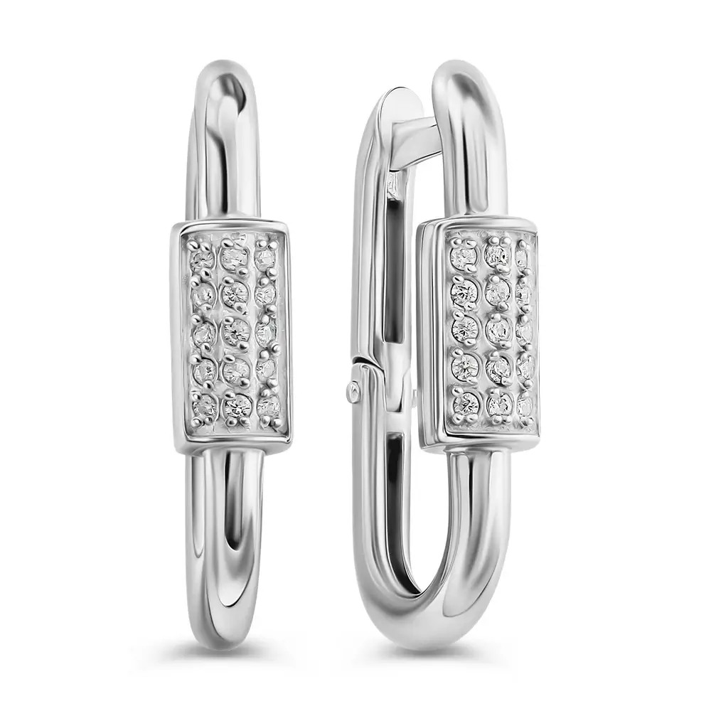 Серьги конго с фианитами из серебра 925 пробы 1