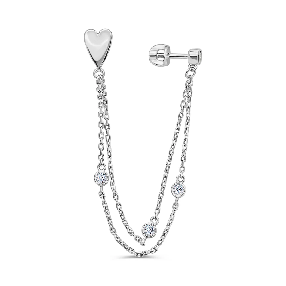 Серьга с фианитами из серебра 925 пробы