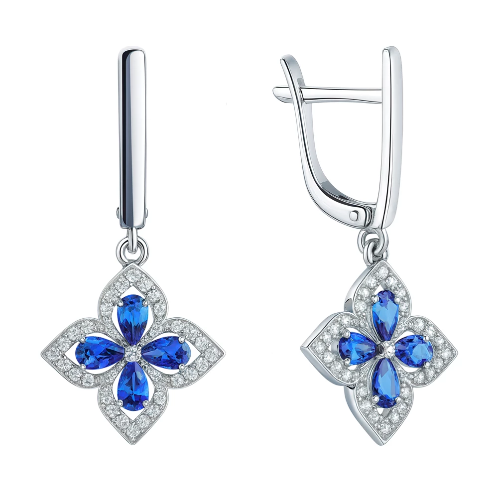 Серьги с цирконами и фианитами из серебра 925 пробы