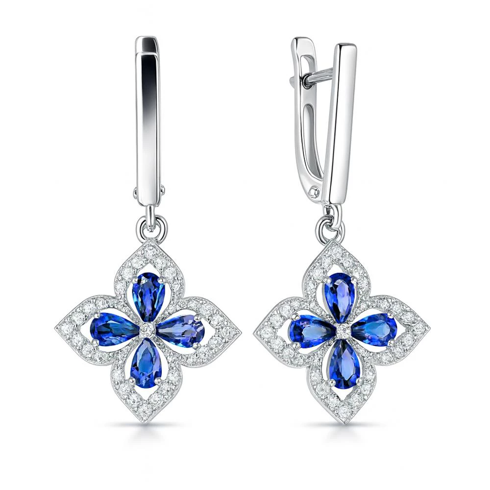 Серьги с цирконами и фианитами из серебра 925 пробы