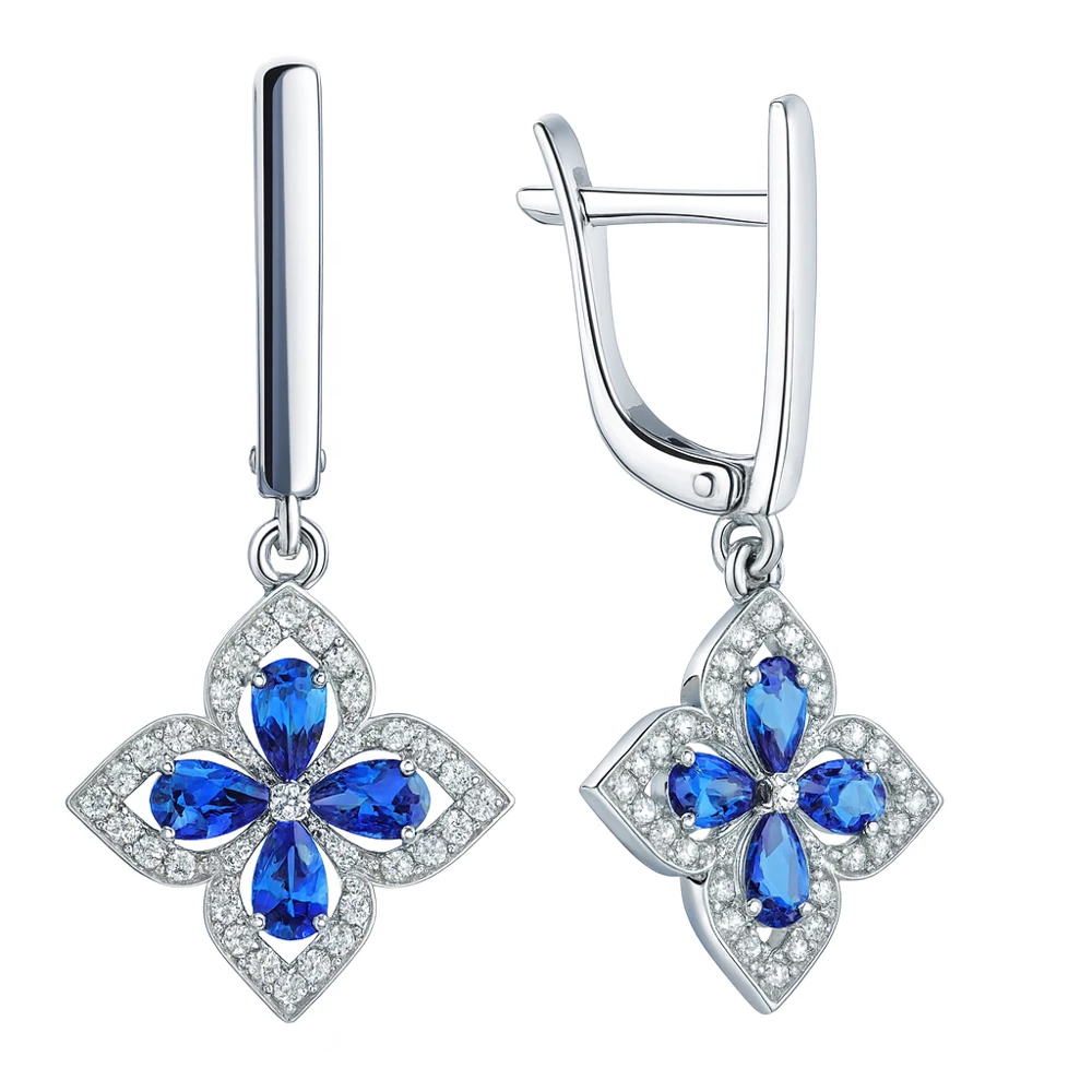 Серьги с цирконами и фианитами из серебра 925 пробы