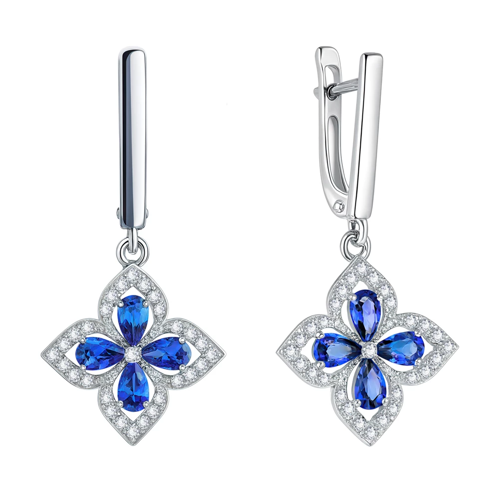 Серьги с цирконами и фианитами из серебра 925 пробы