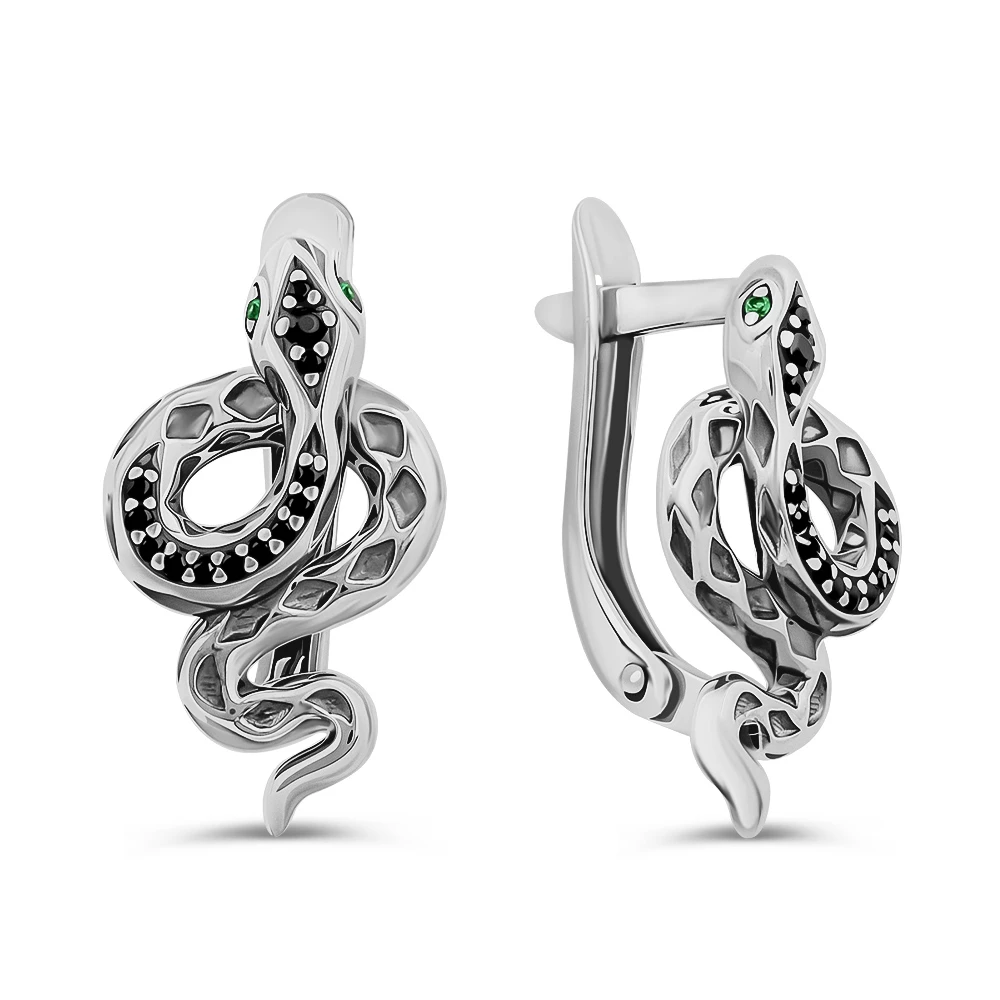 Серьги  Змея с фианитами из серебра 925 пробы