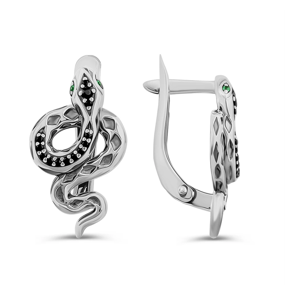 Серьги  Змея с фианитами из серебра 925 пробы