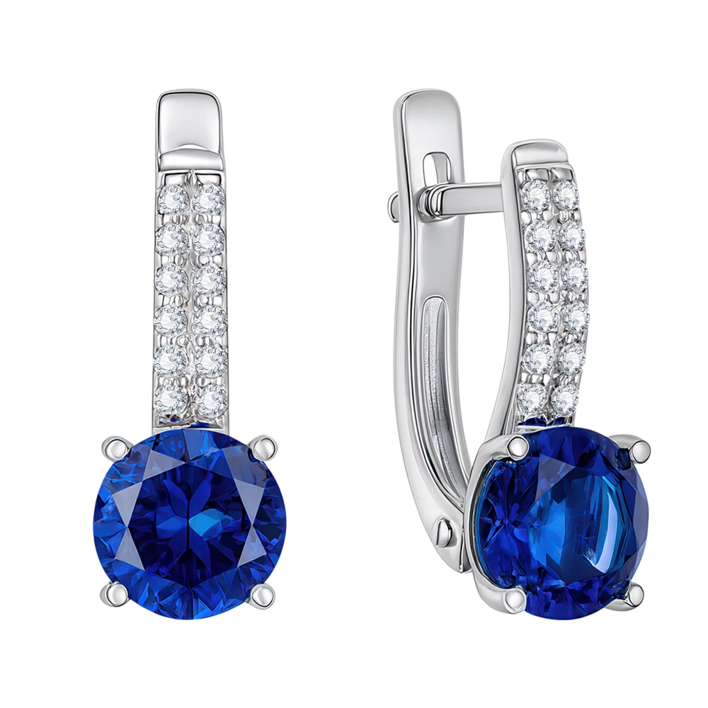 Серьги с цирконами и фианитами из серебра 925 пробы