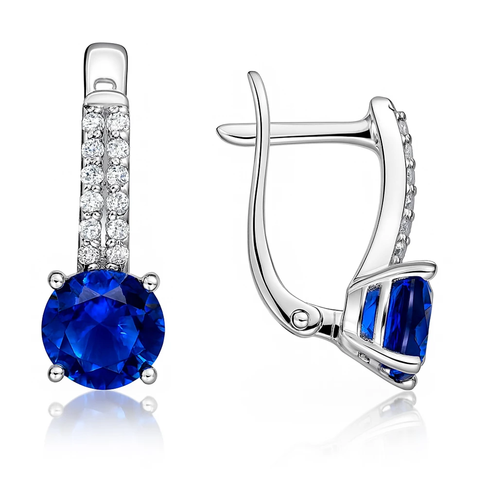 Серьги с цирконами и фианитами из серебра 925 пробы