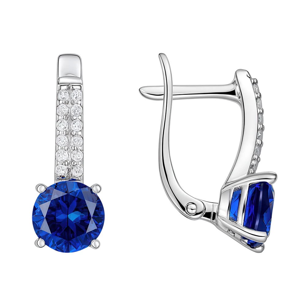 Серьги с цирконами и фианитами из серебра 925 пробы