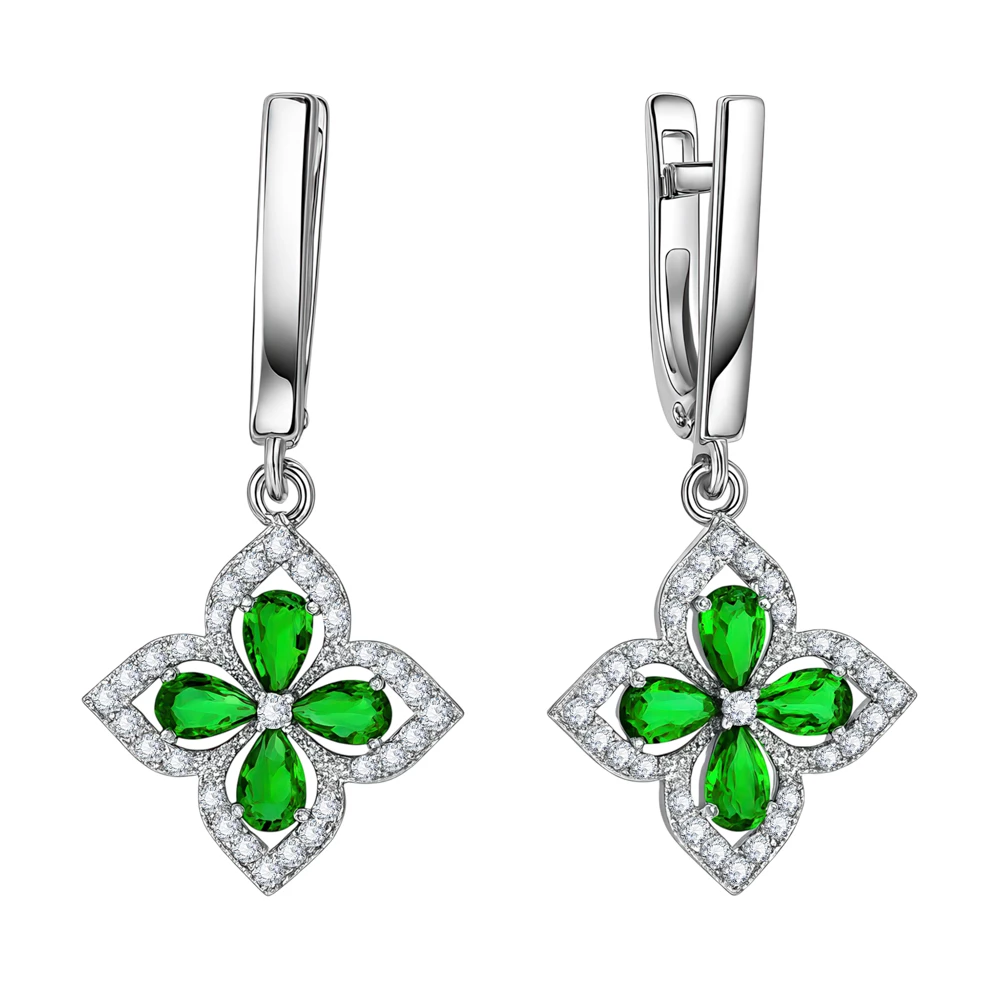 Серьги с цирконами и фианитами из серебра 925 пробы