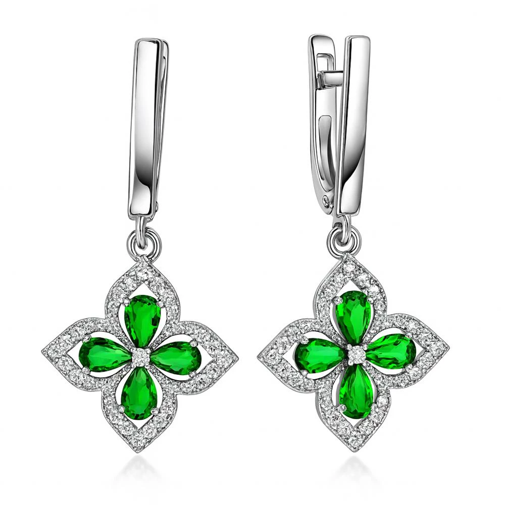 Серьги с цирконами и фианитами из серебра 925 пробы