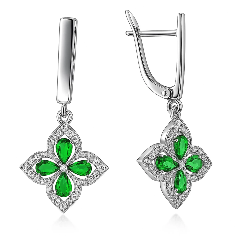 Серьги с цирконами и фианитами из серебра 925 пробы